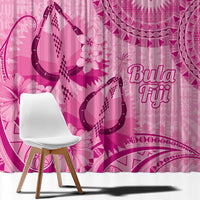 Pink Bula Fiji Window Curtain Fijian Dance Fan Tapa Cloth Pattern