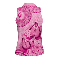 Pink Bula Fiji Women Sleeveless Polo Shirt Fijian Dance Fan Tapa Cloth Pattern