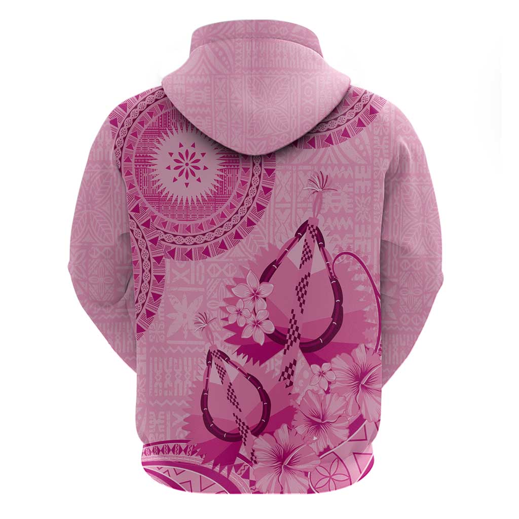 Pink Bula Fiji Zip Hoodie Fijian Dance Fan Tapa Cloth Pattern