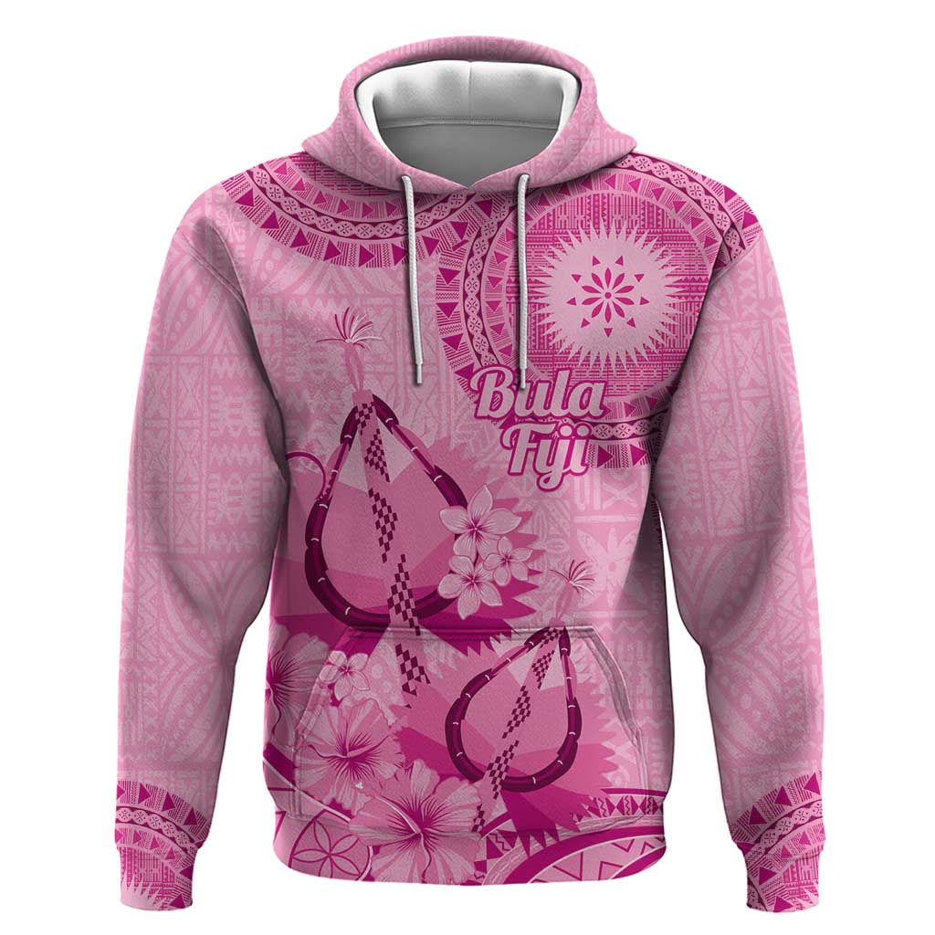 Pink Bula Fiji Zip Hoodie Fijian Dance Fan Tapa Cloth Pattern