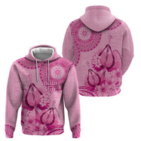 Pink Bula Fiji Zip Hoodie Fijian Dance Fan Tapa Cloth Pattern