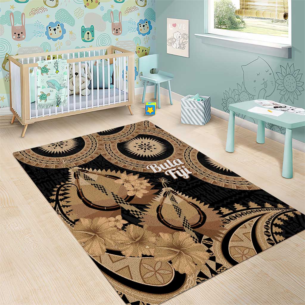 Black Bula Fiji Area Rug Fijian Dance Fan Tapa Cloth Pattern