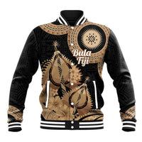 Black Bula Fiji Baseball Jacket Fijian Dance Fan Tapa Cloth Pattern