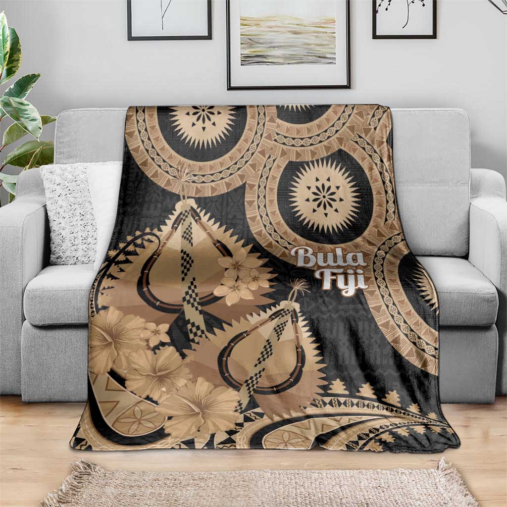 Black Bula Fiji Blanket Fijian Dance Fan Tapa Cloth Pattern