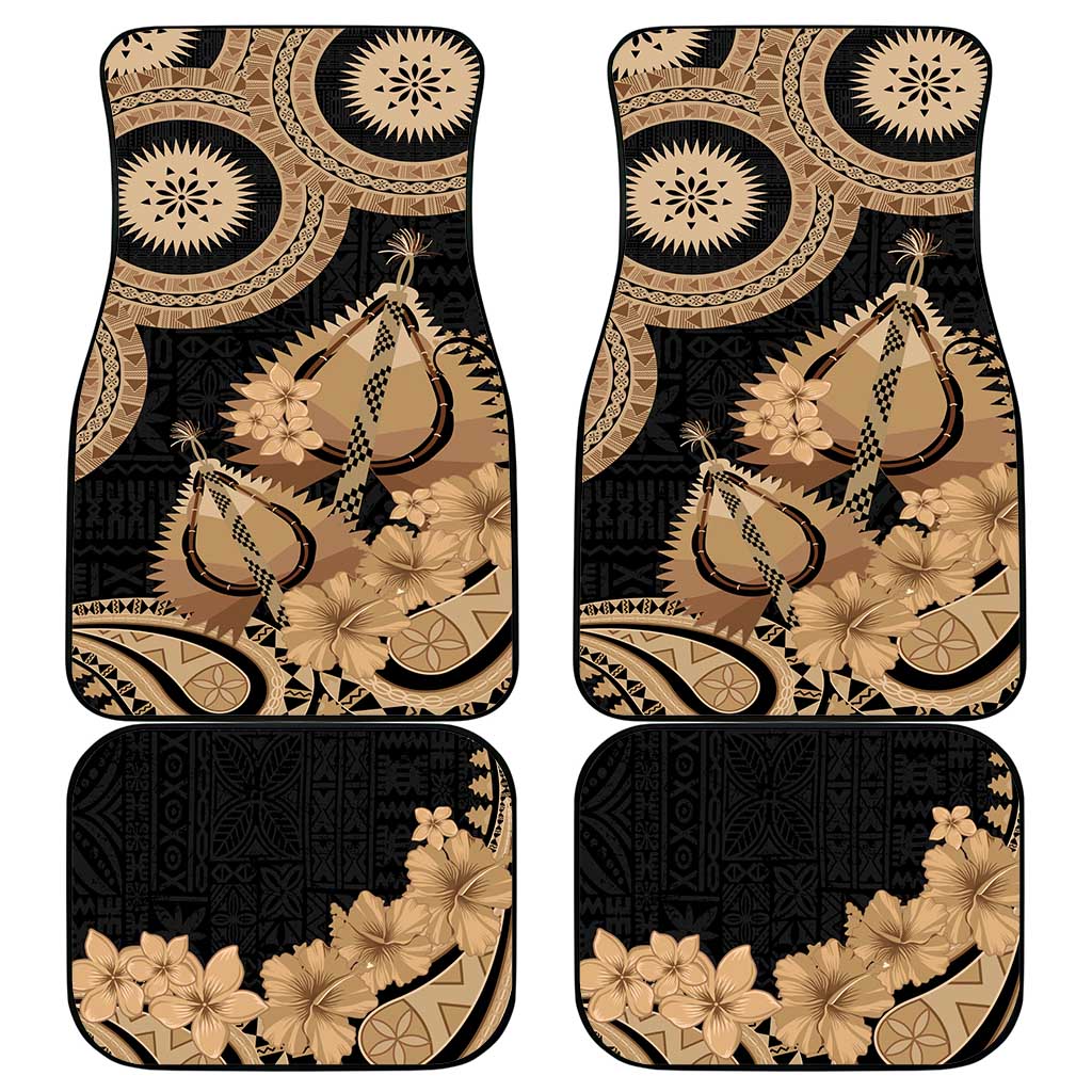 Black Bula Fiji Car Mats Fijian Dance Fan Tapa Cloth Pattern
