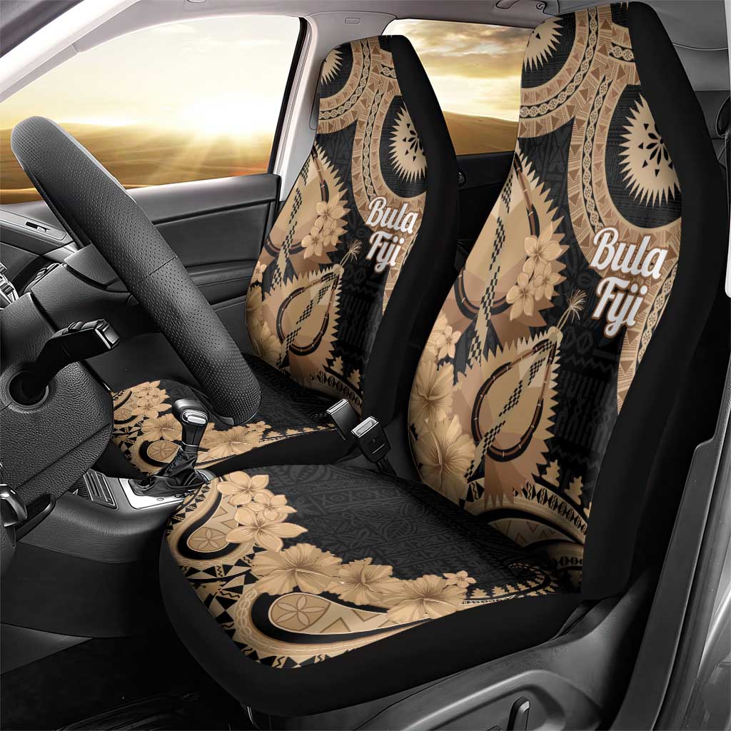 Black Bula Fiji Car Seat Cover Fijian Dance Fan Tapa Cloth Pattern