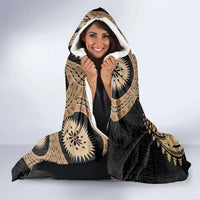 Black Bula Fiji Hooded Blanket Fijian Dance Fan Tapa Cloth Pattern