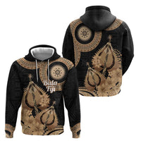 Black Bula Fiji Hoodie Fijian Dance Fan Tapa Cloth Pattern