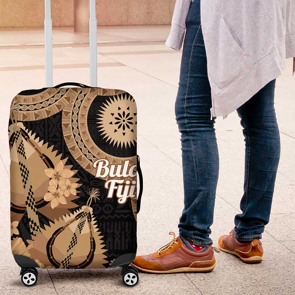 Black Bula Fiji Luggage Cover Fijian Dance Fan Tapa Cloth Pattern