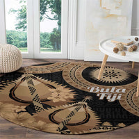Black Bula Fiji Round Carpet Fijian Dance Fan Tapa Cloth Pattern