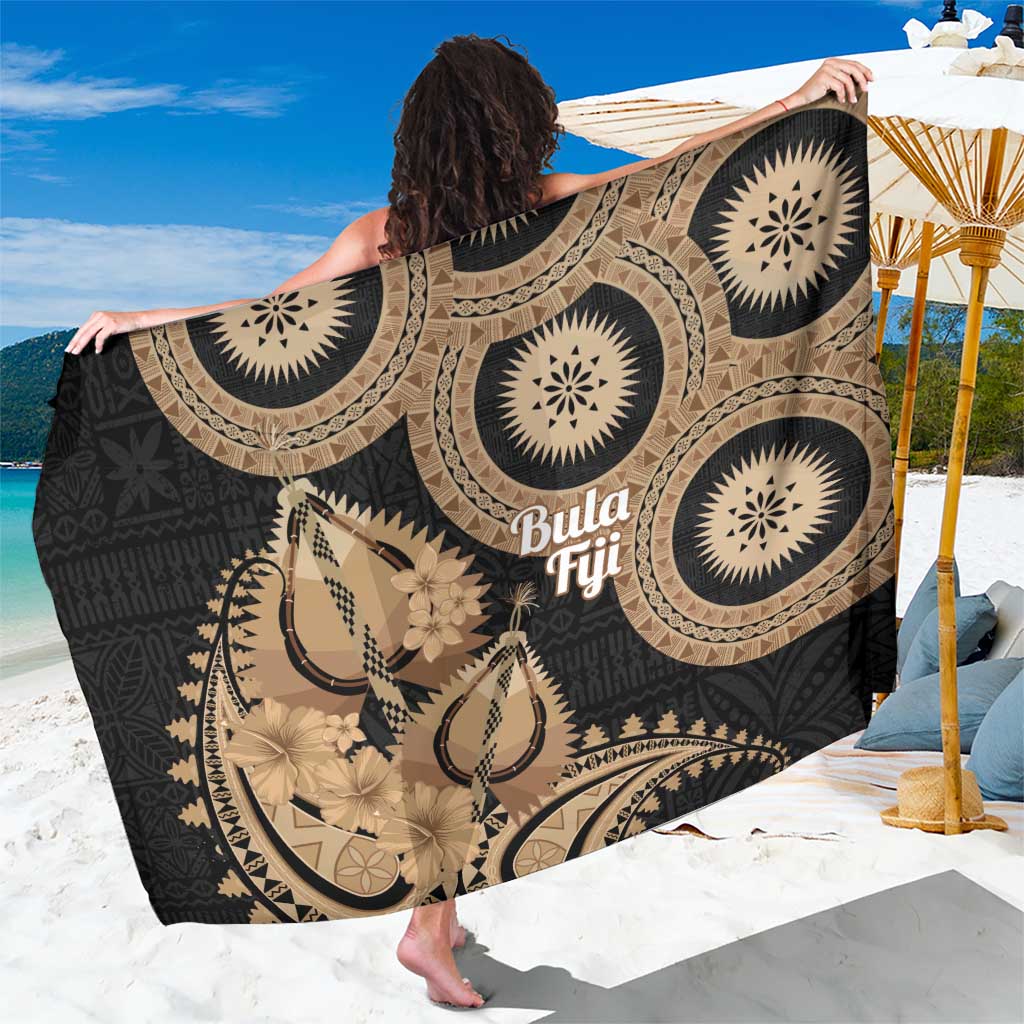 Black Bula Fiji Sarong Fijian Dance Fan Tapa Cloth Pattern