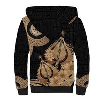 Black Bula Fiji Sherpa Hoodie Fijian Dance Fan Tapa Cloth Pattern