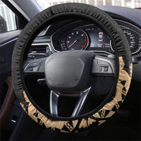 Black Bula Fiji Steering Wheel Cover Fijian Dance Fan Tapa Cloth Pattern