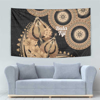 Black Bula Fiji Tapestry Fijian Dance Fan Tapa Cloth Pattern