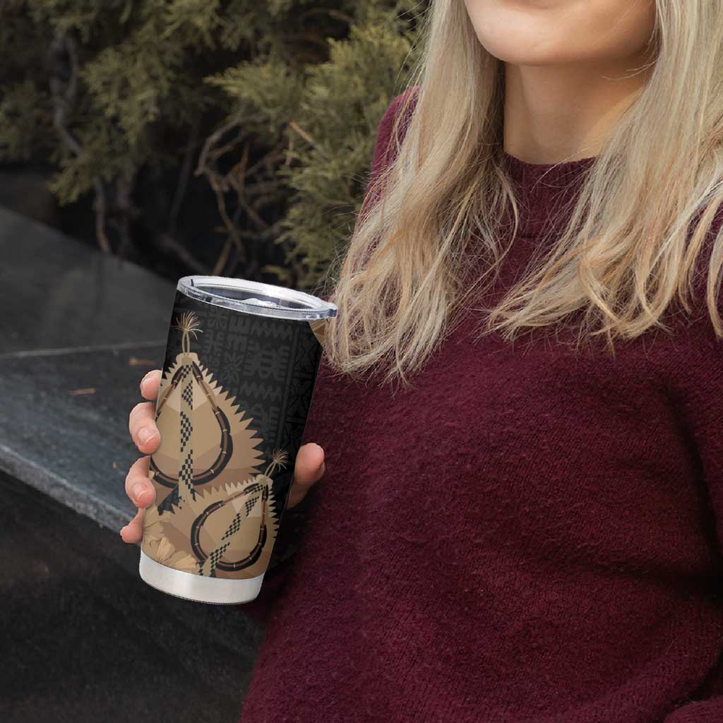 Black Bula Fiji Tumbler Cup Fijian Dance Fan Tapa Cloth Pattern