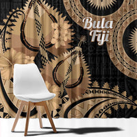 Black Bula Fiji Window Curtain Fijian Dance Fan Tapa Cloth Pattern