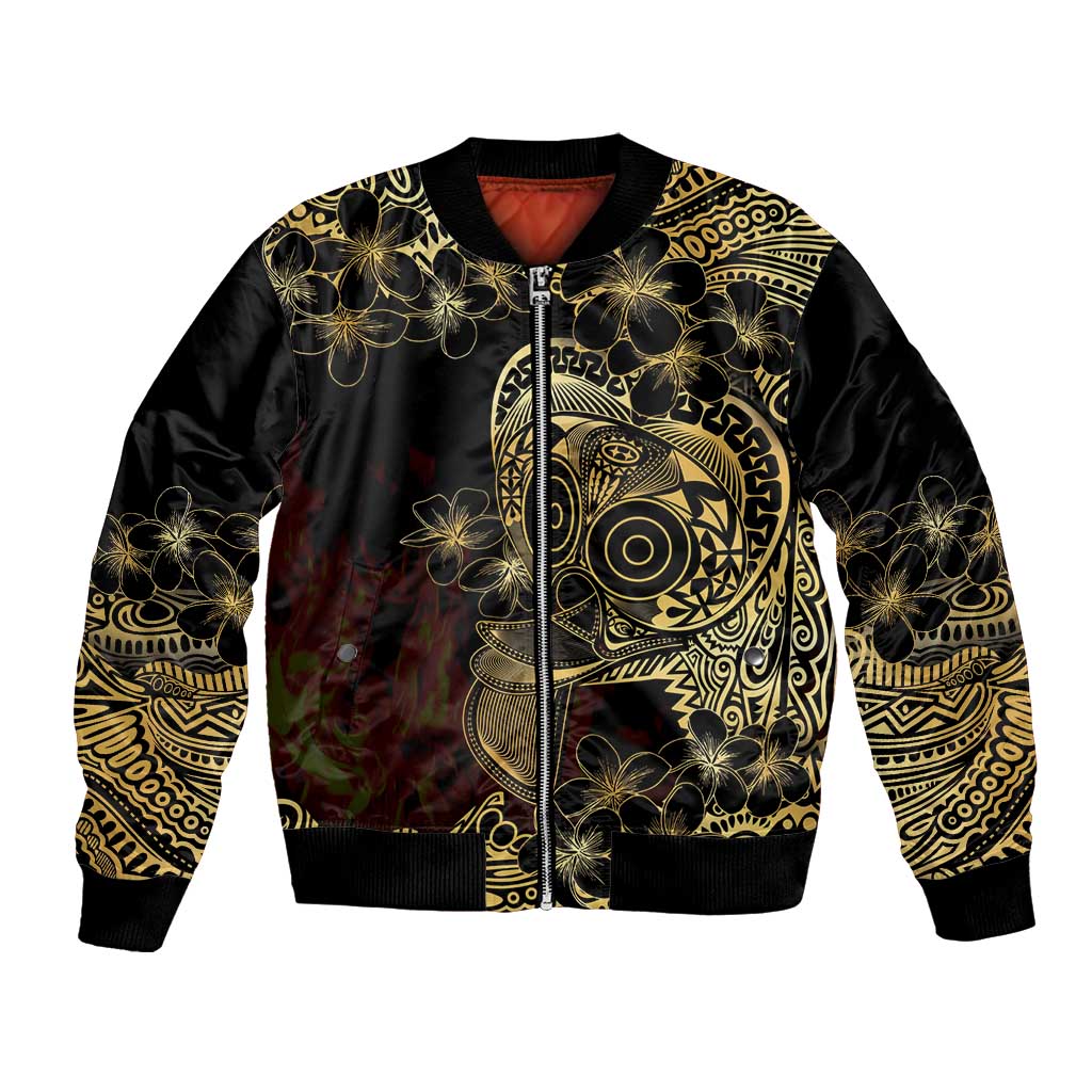 Frangipani Festival Rabaul Bomber Jacket PNG Tribal Baining Mask Tattoo LT14 Unisex Black - Polynesian Pride