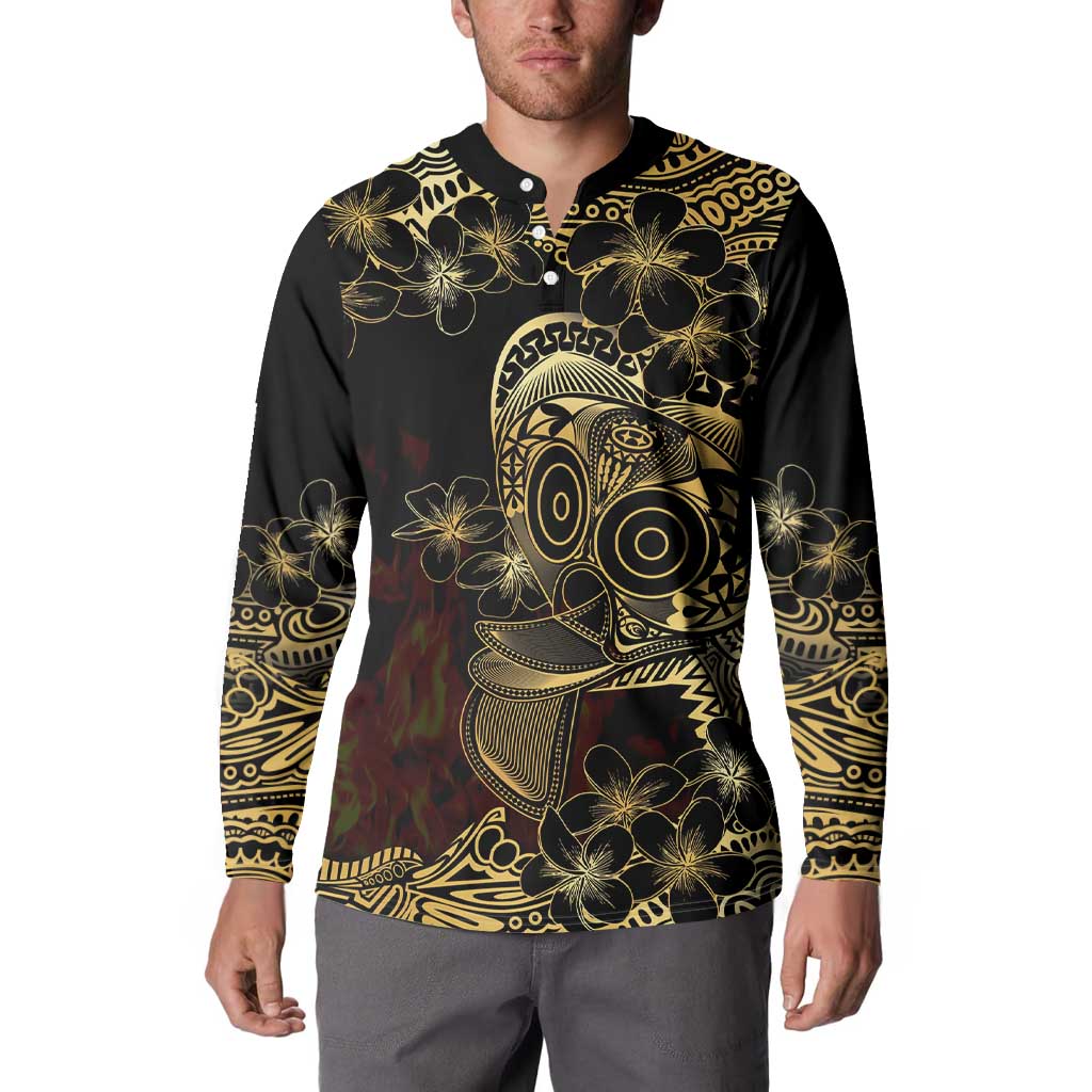 Frangipani Festival Rabaul Button Sweatshirt PNG Tribal Baining Mask Tattoo - Polynesian Pride