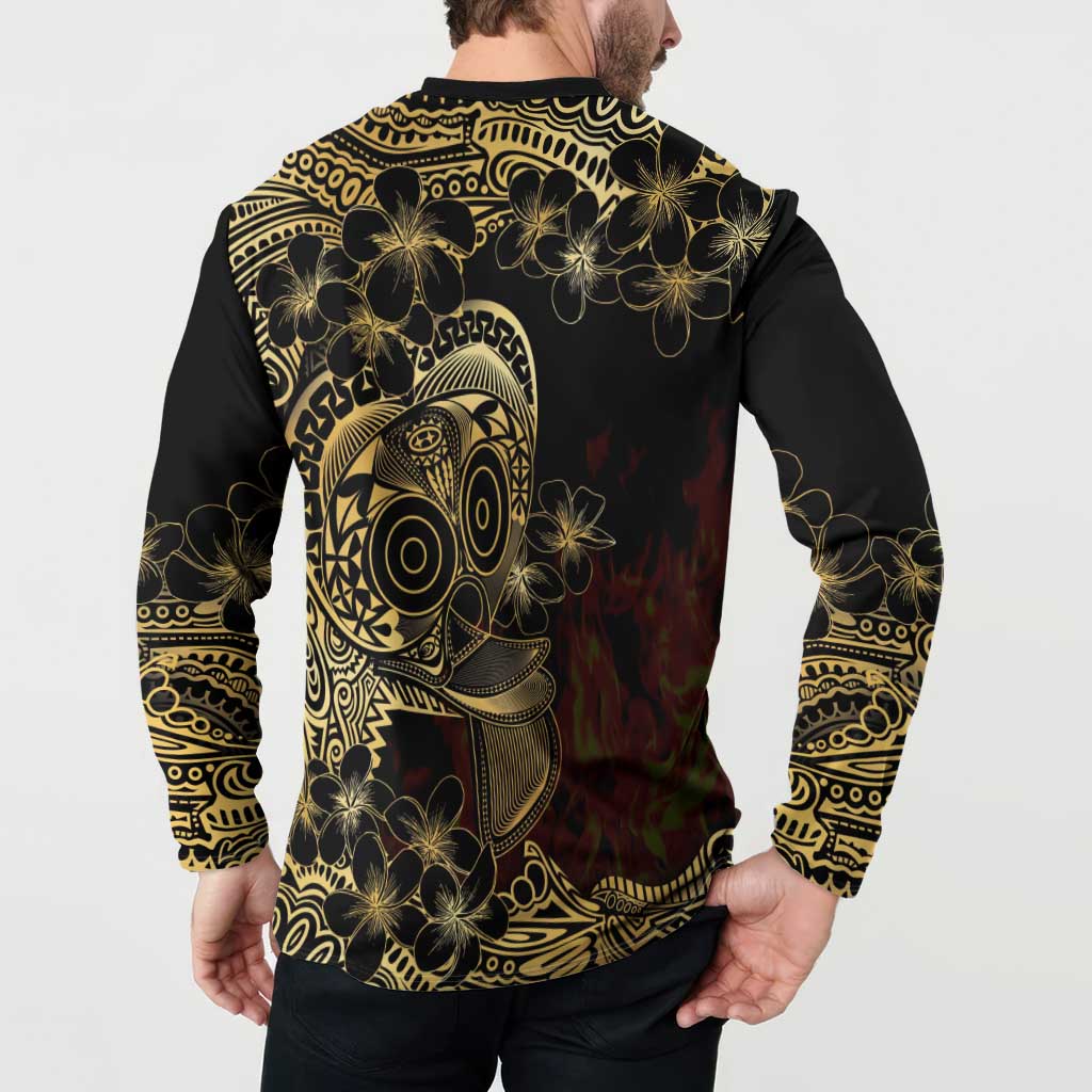 Frangipani Festival Rabaul Button Sweatshirt PNG Tribal Baining Mask Tattoo - Polynesian Pride