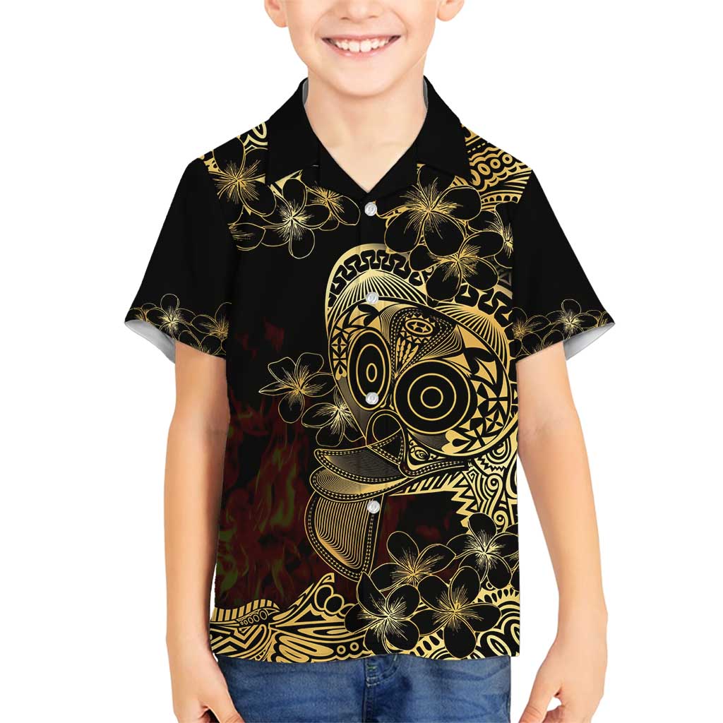 Frangipani Festival Rabaul Family Matching Long Sleeve Bodycon Dress and Hawaiian Shirt PNG Tribal Baining Mask Tattoo LT14 Son's Shirt Black - Polynesian Pride