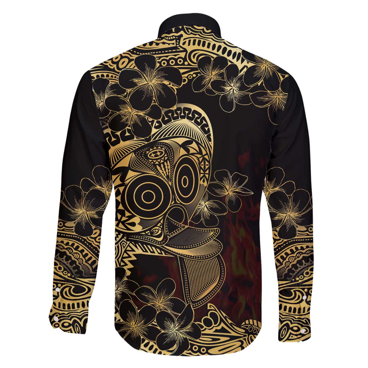 Frangipani Festival Rabaul Family Matching Off The Shoulder Long Sleeve Dress and Hawaiian Shirt PNG Tribal Baining Mask Tattoo - Polynesian Pride