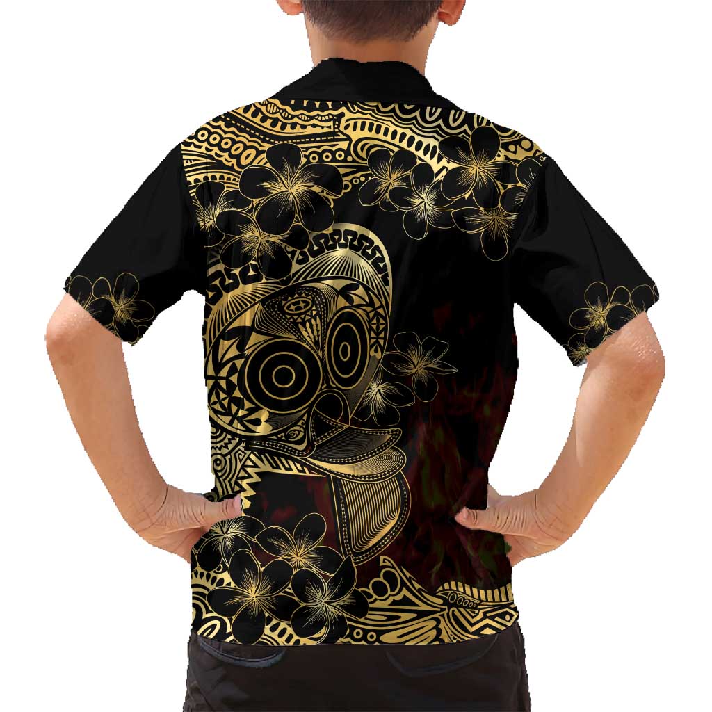Frangipani Festival Rabaul Family Matching Off Shoulder Short Dress and Hawaiian Shirt PNG Tribal Baining Mask Tattoo LT14 - Polynesian Pride