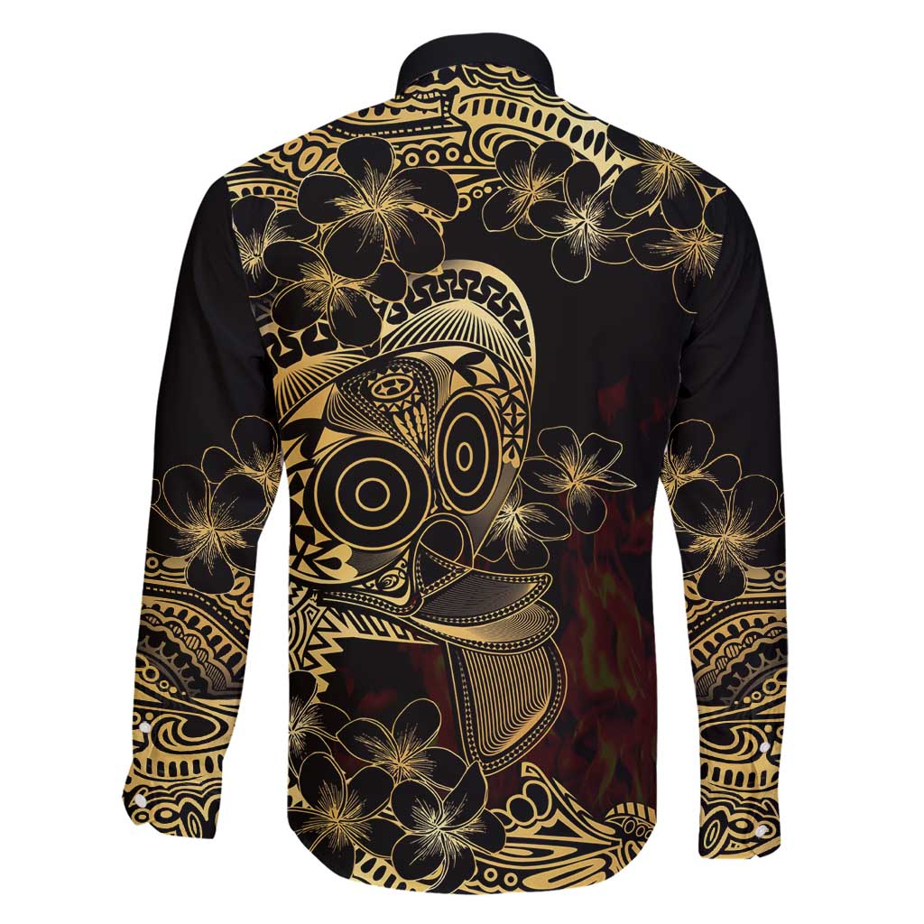 Frangipani Festival Rabaul Family Matching Off Shoulder Short Dress and Hawaiian Shirt PNG Tribal Baining Mask Tattoo LT14 - Polynesian Pride