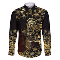 Frangipani Festival Rabaul Family Matching Summer Maxi Dress and Hawaiian Shirt PNG Tribal Baining Mask Tattoo LT14 Dad's Shirt - Long Sleeve Black - Polynesian Pride