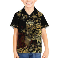 Frangipani Festival Rabaul Family Matching Summer Maxi Dress and Hawaiian Shirt PNG Tribal Baining Mask Tattoo LT14 Son's Shirt Black - Polynesian Pride