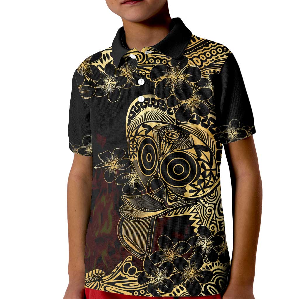Frangipani Festival Rabaul Kid Polo Shirt PNG Tribal Baining Mask Tattoo LT14 Kid Black - Polynesian Pride