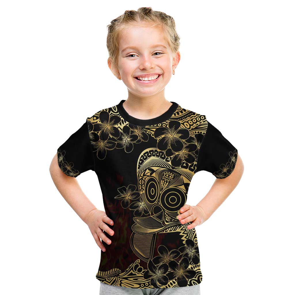 Frangipani Festival Rabaul Kid T Shirt PNG Tribal Baining Mask Tattoo LT14 Black - Polynesian Pride