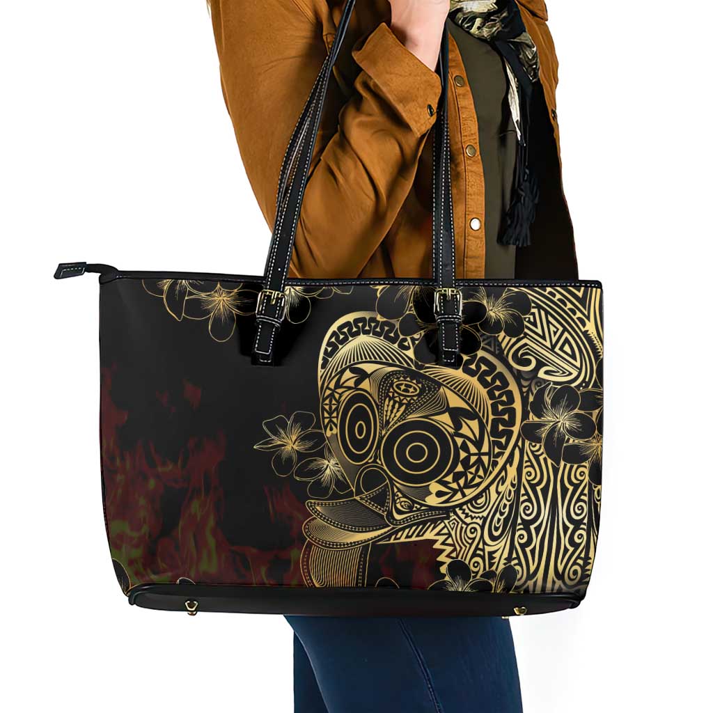 Frangipani Festival Rabaul Leather Tote Bag PNG Tribal Baining Mask Tattoo - Polynesian Pride