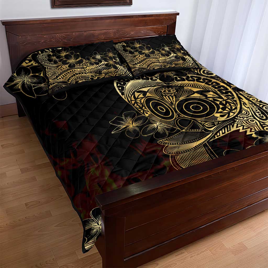 Frangipani Festival Rabaul Quilt Bed Set PNG Tribal Baining Mask Tattoo - Polynesian Pride