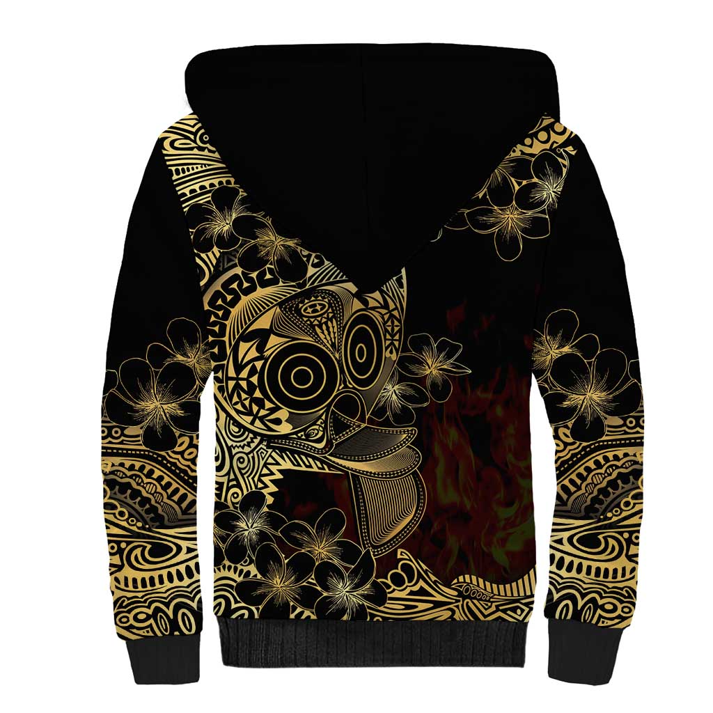 Frangipani Festival Rabaul Sherpa Hoodie PNG Tribal Baining Mask Tattoo - Polynesian Pride