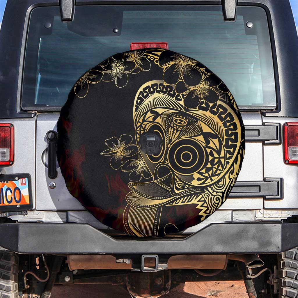 Frangipani Festival Rabaul Spare Tire Cover PNG Tribal Baining Mask Tattoo LT14 Black - Polynesian Pride