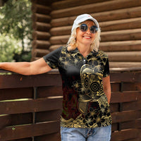 Frangipani Festival Rabaul Women Polo Shirt PNG Tribal Baining Mask Tattoo - Polynesian Pride