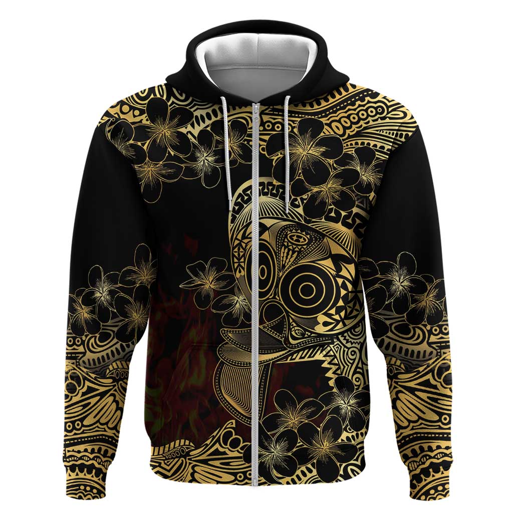 Frangipani Festival Rabaul Zip Hoodie PNG Tribal Baining Mask Tattoo LT14 Zip Hoodie Black - Polynesian Pride