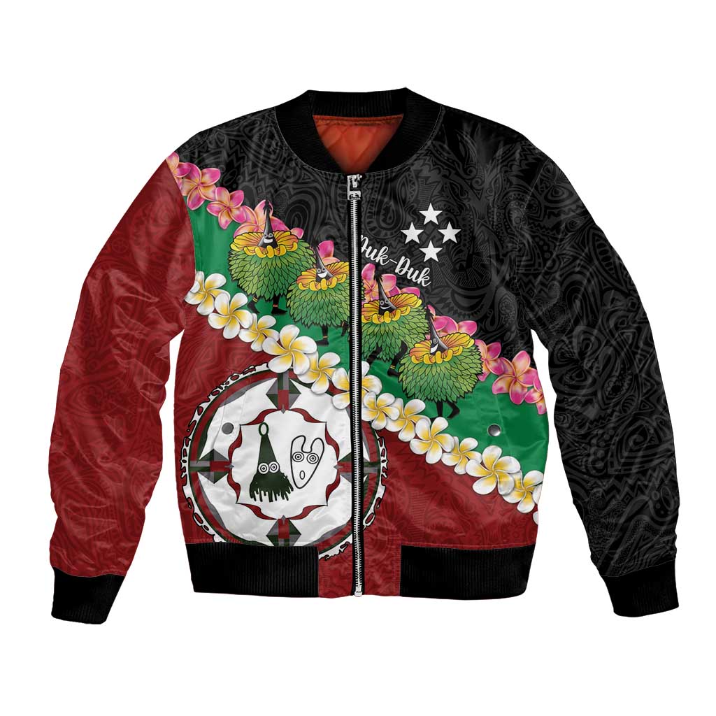 Frangipani Festival Rabaul East New Britain Bomber Jacket Dukduk Dance With Plumeria LT14 Unisex Red - Polynesian Pride