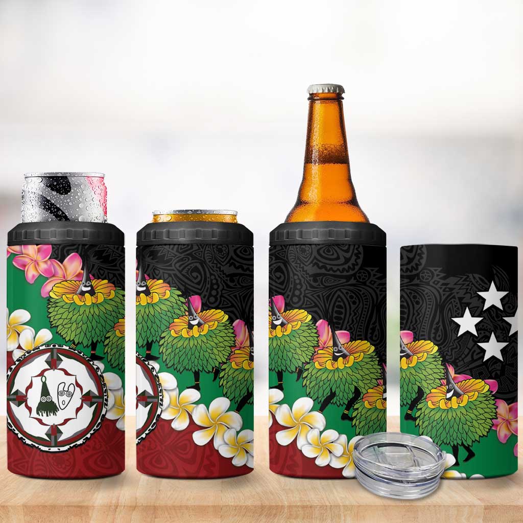 Frangipani Festival Rabaul East New Britain 4 in 1 Can Cooler Tumbler Dukduk Dance With Plumeria - Polynesian Pride