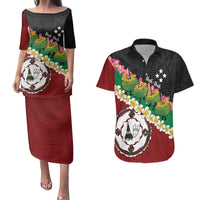 Frangipani Festival Rabaul East New Britain Couples Matching Puletasi and Hawaiian Shirt Dukduk Dance With Plumeria - Polynesian Pride