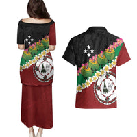 Frangipani Festival Rabaul East New Britain Couples Matching Puletasi and Hawaiian Shirt Dukduk Dance With Plumeria - Polynesian Pride