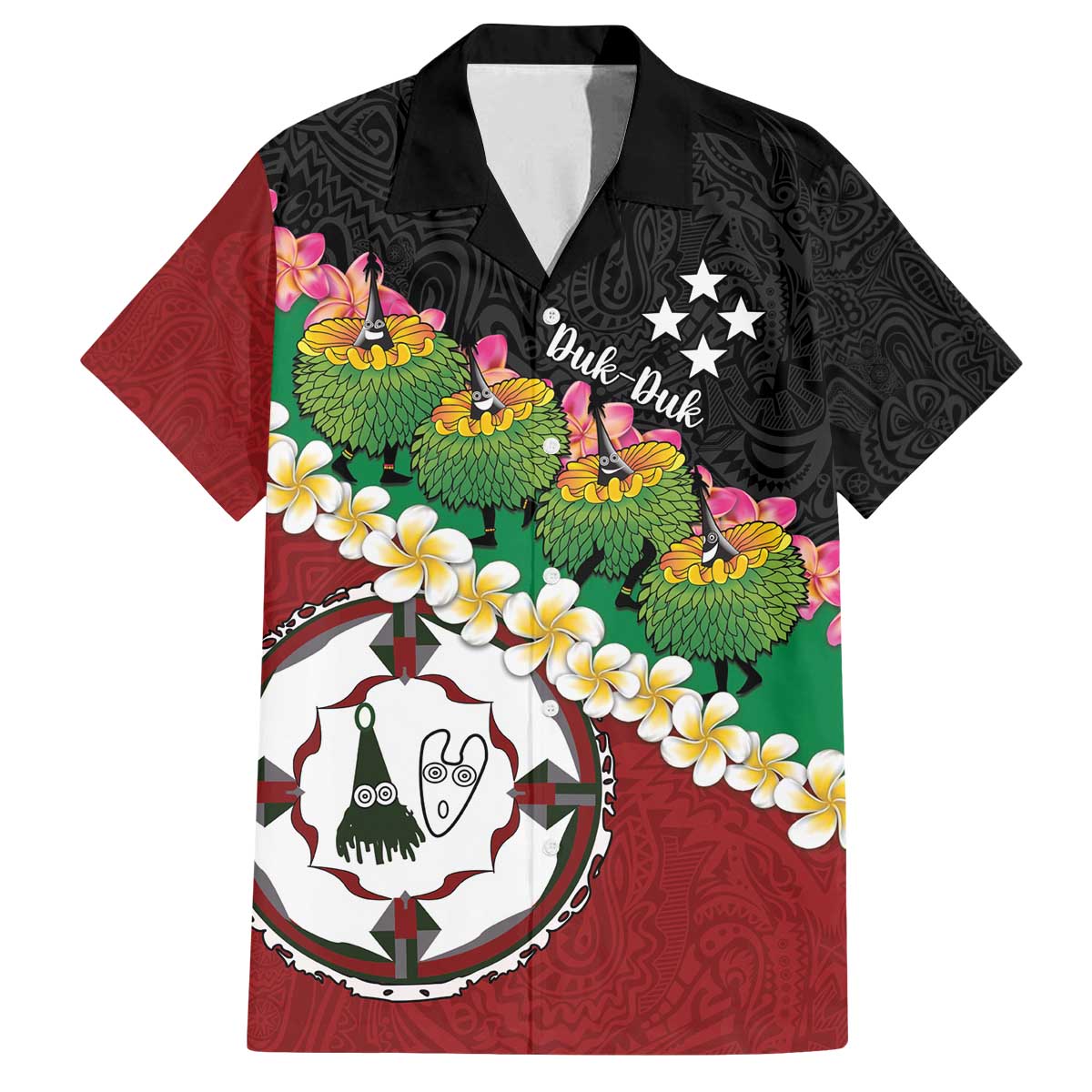 Frangipani Festival Rabaul East New Britain Family Matching Off The Shoulder Long Sleeve Dress and Hawaiian Shirt Dukduk Dance With Plumeria - Polynesian Pride