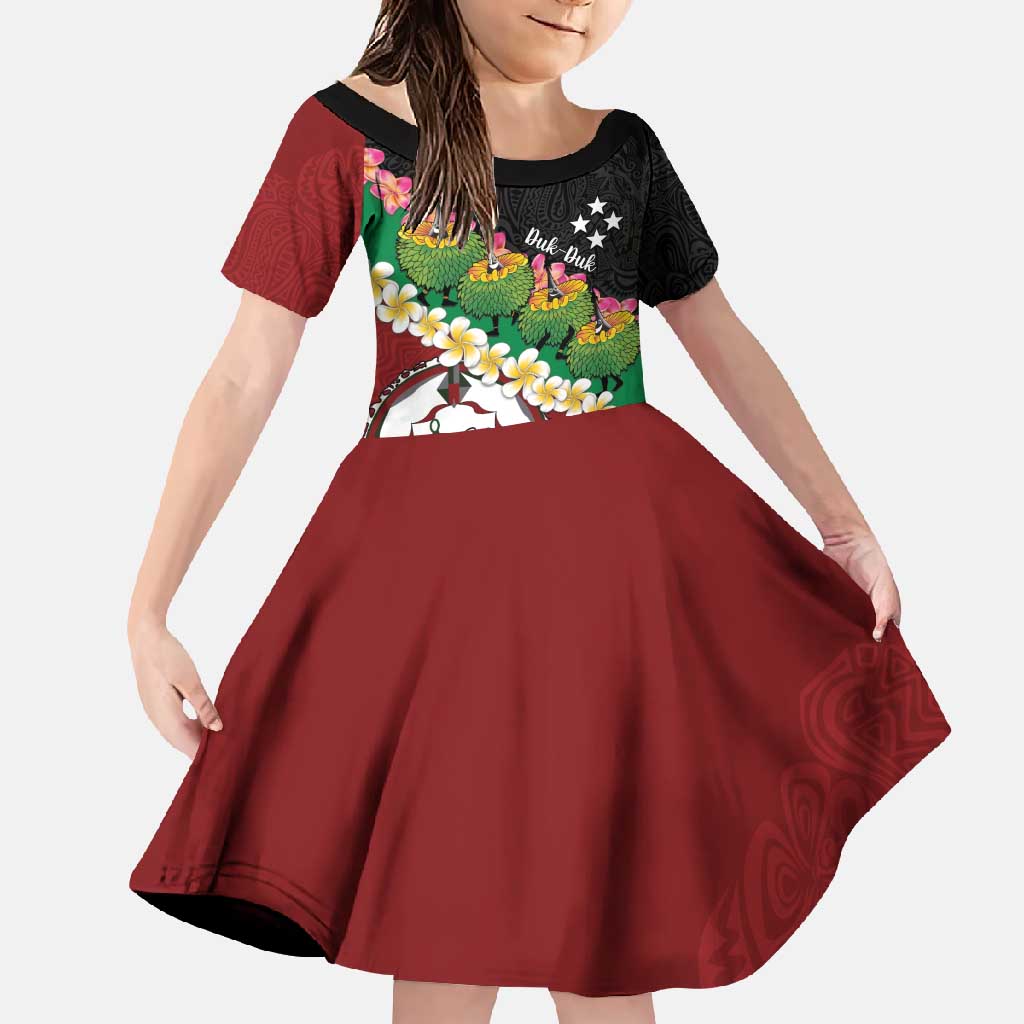 Frangipani Festival Rabaul East New Britain Family Matching Short Sleeve Bodycon Dress and Hawaiian Shirt Dukduk Dance With Plumeria LT14 Daughter's Dress Red - Polynesian Pride