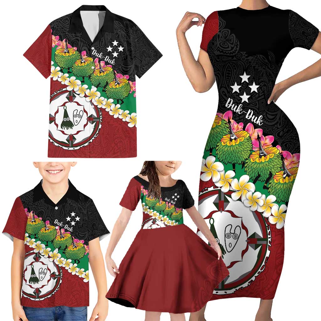 Frangipani Festival Rabaul East New Britain Family Matching Short Sleeve Bodycon Dress and Hawaiian Shirt Dukduk Dance With Plumeria - Polynesian Pride