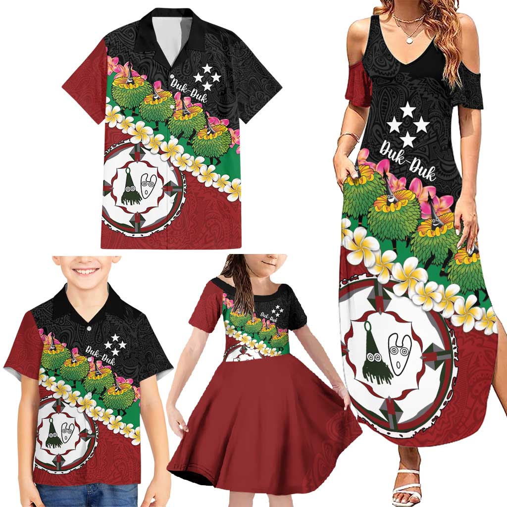 Frangipani Festival Rabaul East New Britain Family Matching Summer Maxi Dress and Hawaiian Shirt Dukduk Dance With Plumeria - Polynesian Pride