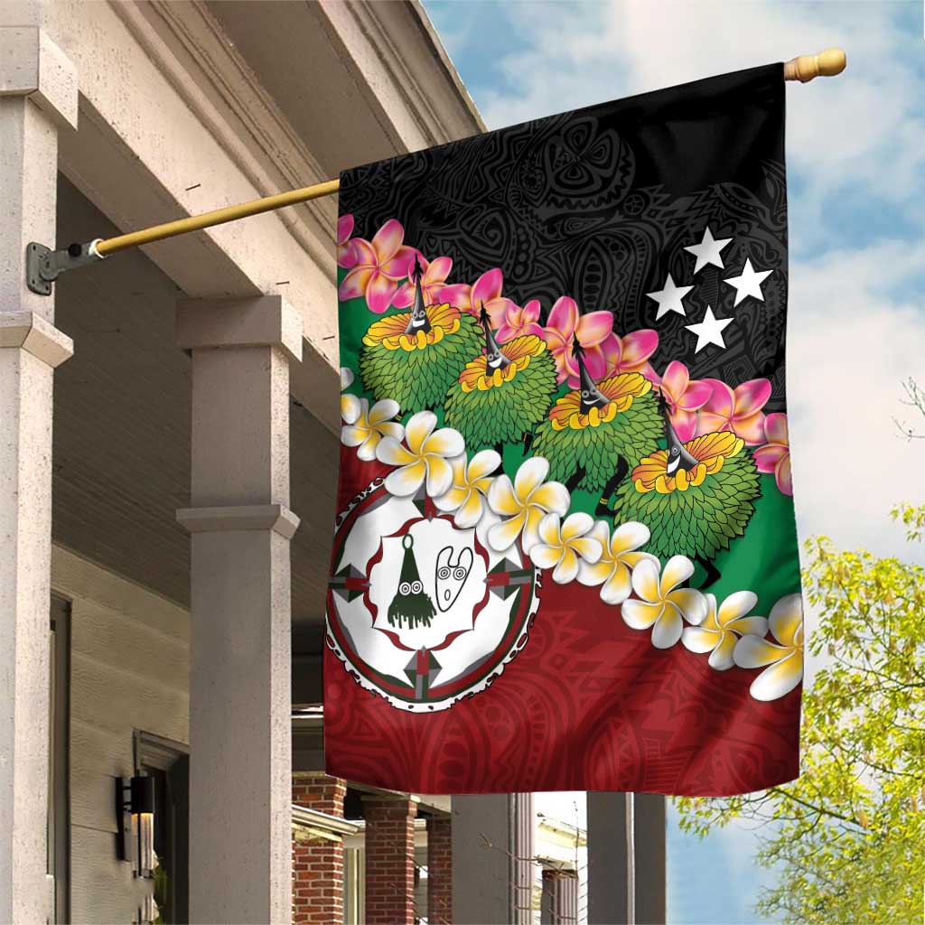 Frangipani Festival Rabaul East New Britain Garden Flag Dukduk Dance With Plumeria - Polynesian Pride