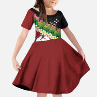 Frangipani Festival Rabaul East New Britain Kid Short Sleeve Dress Dukduk Dance With Plumeria - Polynesian Pride