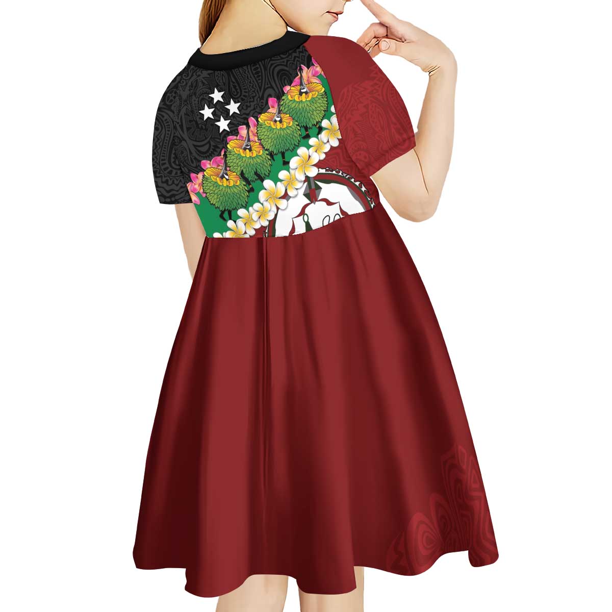 Frangipani Festival Rabaul East New Britain Kid Short Sleeve Dress Dukduk Dance With Plumeria - Polynesian Pride