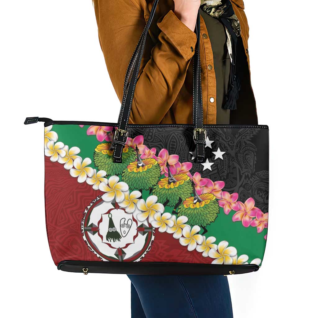 Frangipani Festival Rabaul East New Britain Leather Tote Bag Dukduk Dance With Plumeria - Polynesian Pride