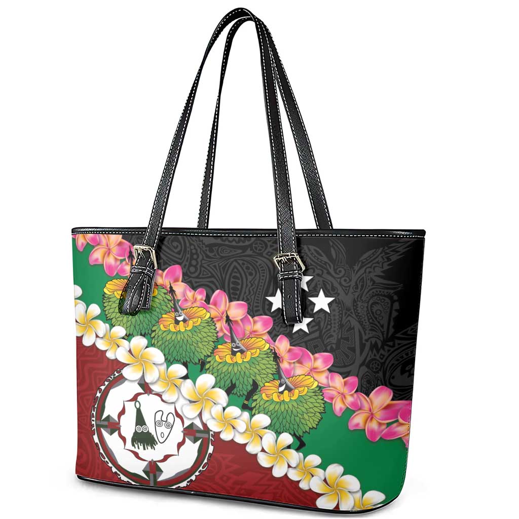 Frangipani Festival Rabaul East New Britain Leather Tote Bag Dukduk Dance With Plumeria - Polynesian Pride